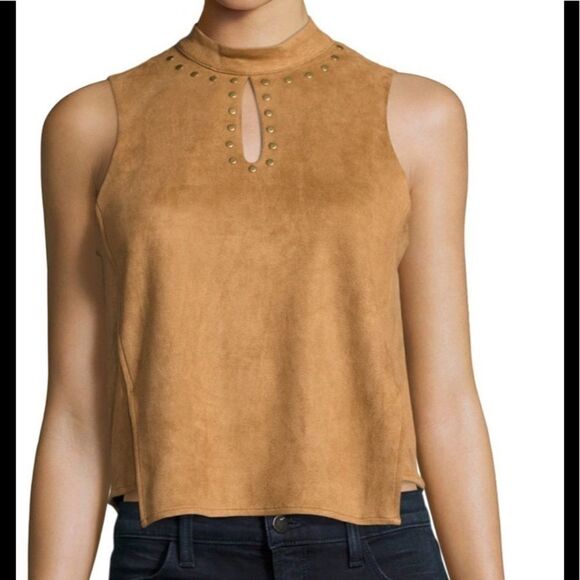 Faux-Suede Halter Top W/ Studded Trim Details - Picture 1 of 4